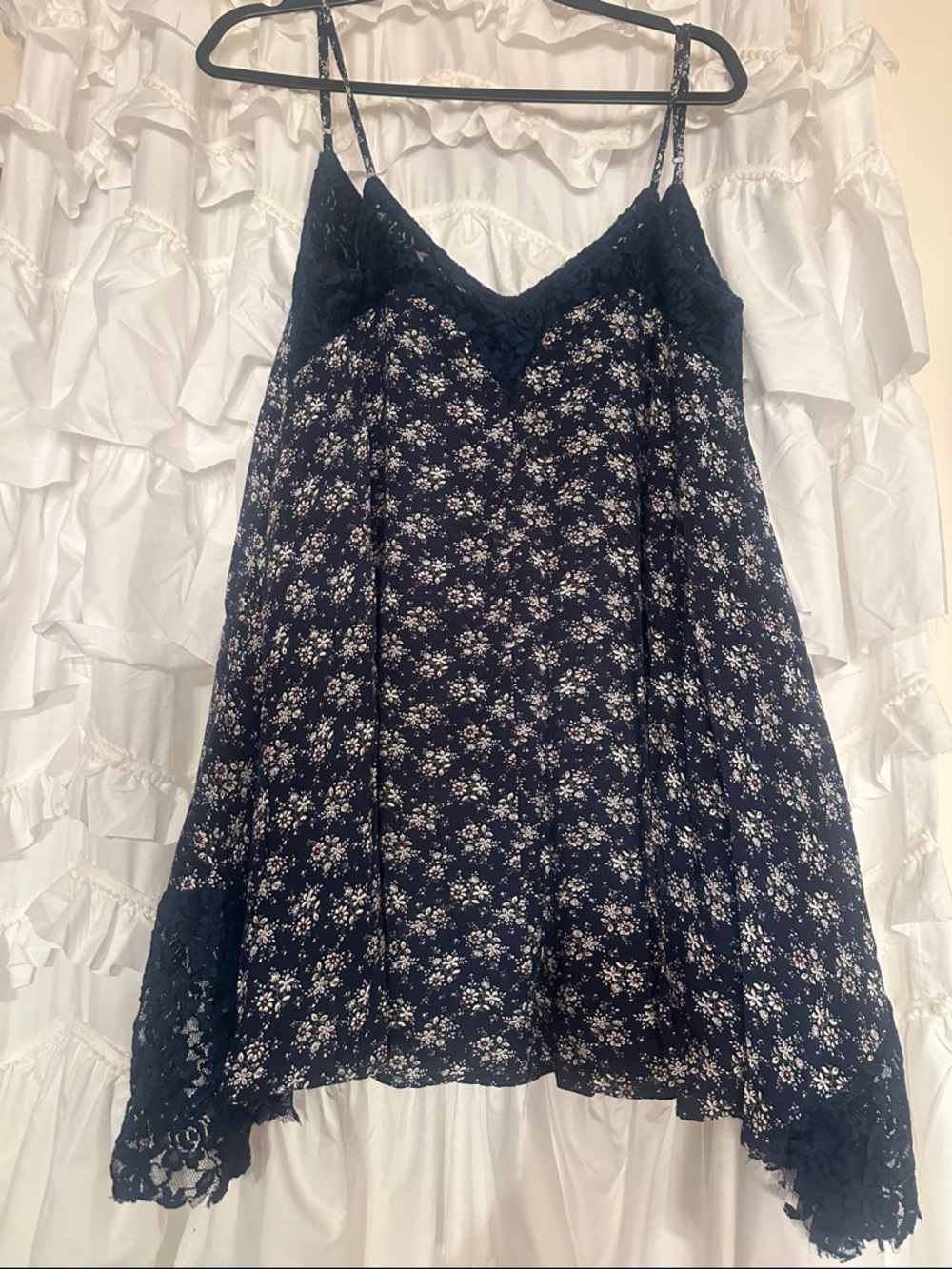 JODIFL Navy Floral Lace-Trim Mini Dress